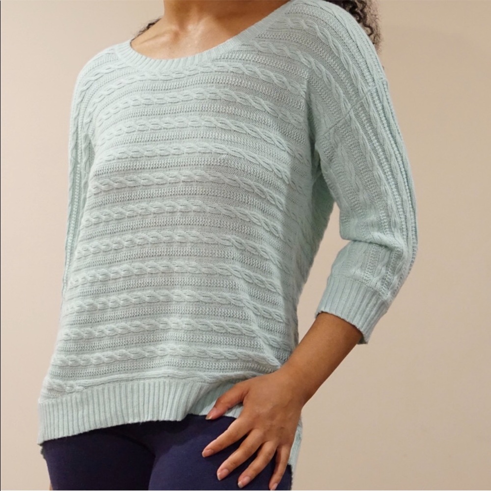 Mossimo Mint 3/4 Sleeve Cable Knit Sweater